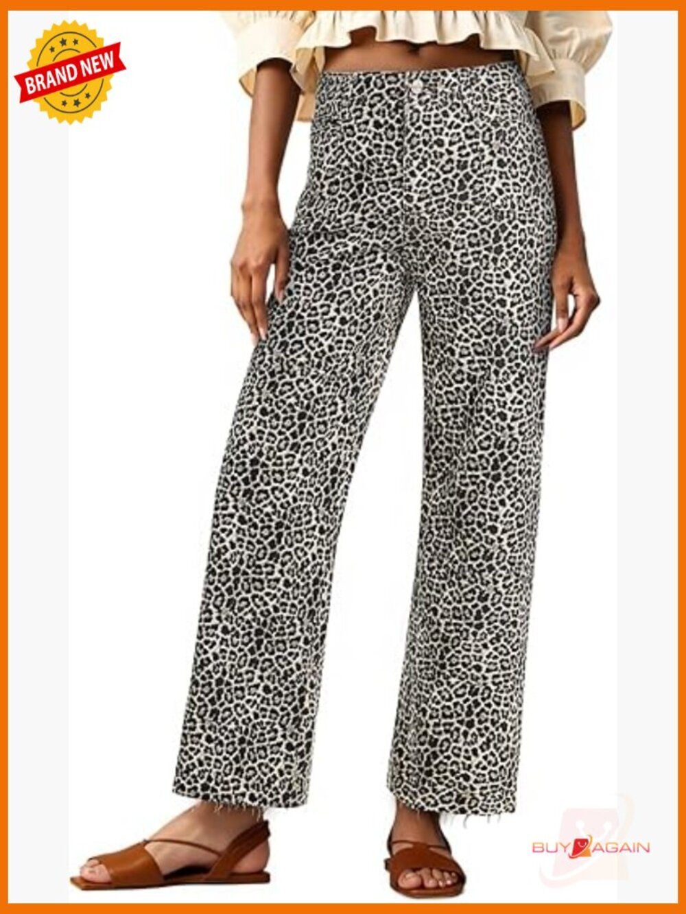 High Waisted Cropped Jeans Baggy Straight Leg Raw Hem Capri Denim